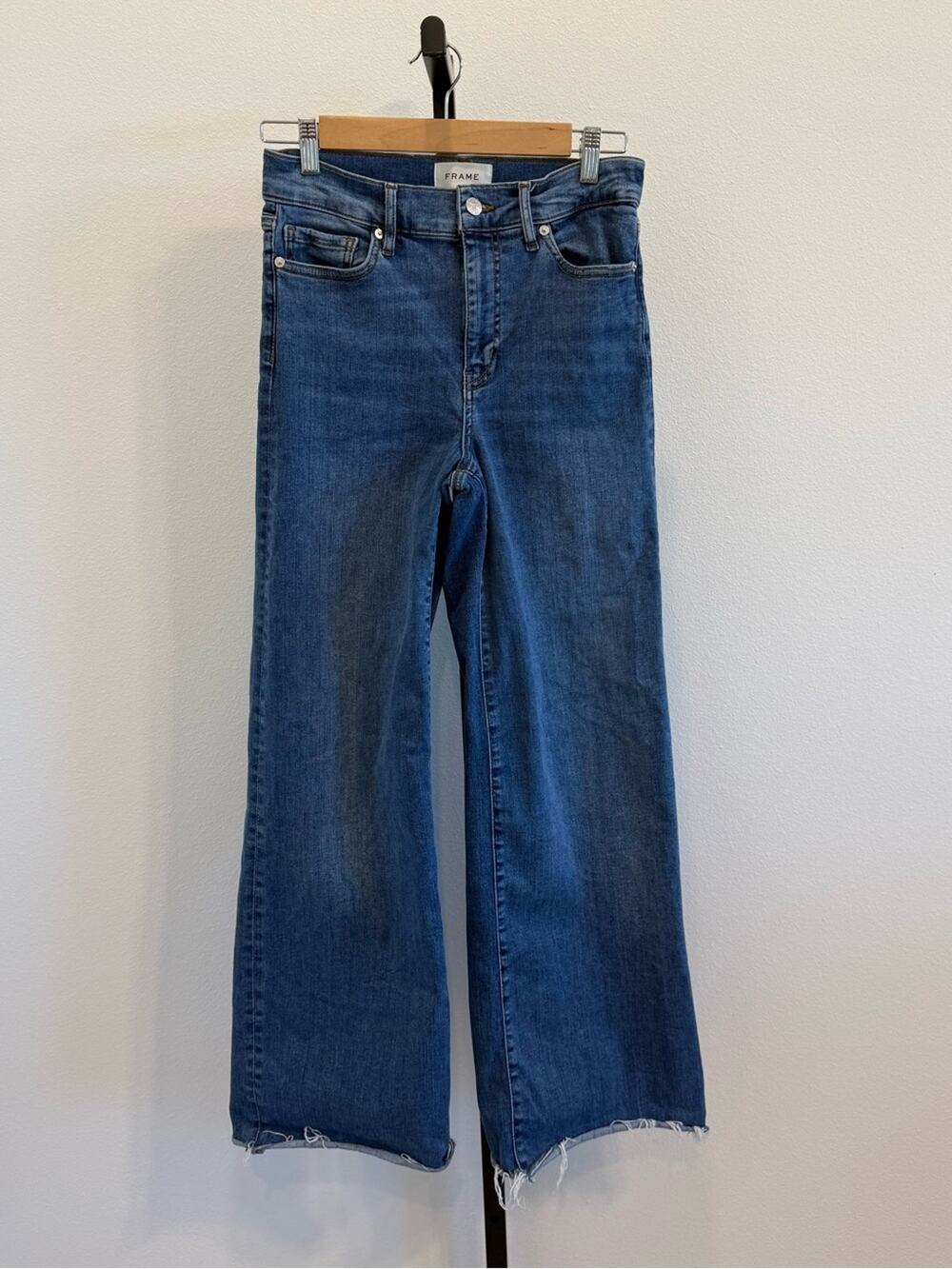 Frame Le slim Palazzo Denim Wide-Leg Jeans in Deep Blue Denim Sz 27 Boho Staple